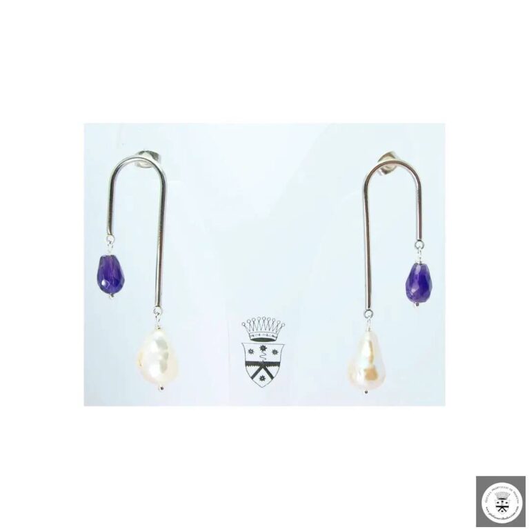 Orecchini up & down con perle di fiume e gocce di ametista