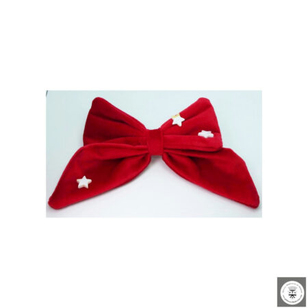 Fermaglio alla francese con fiocco di velluto rosso e stelle di madreperla