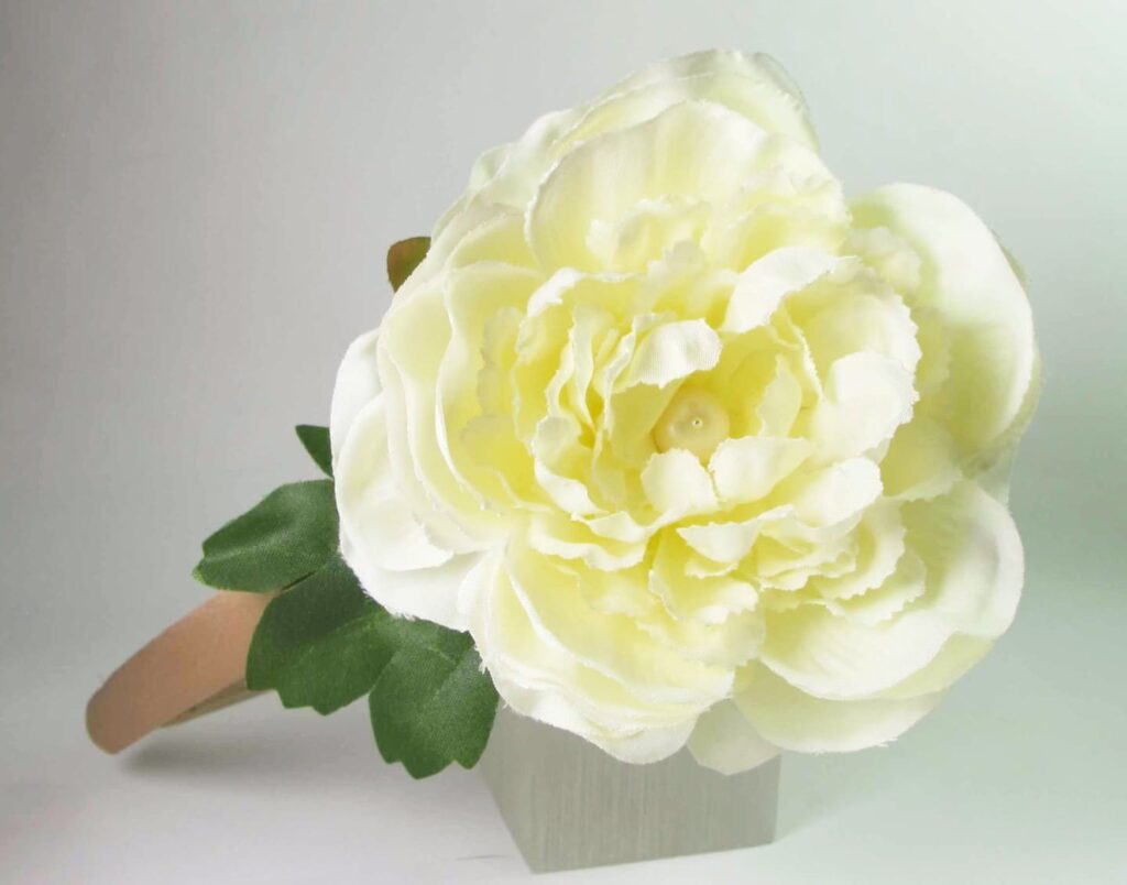 Tan silk headband with silk ivory and baroque freshwater pearl