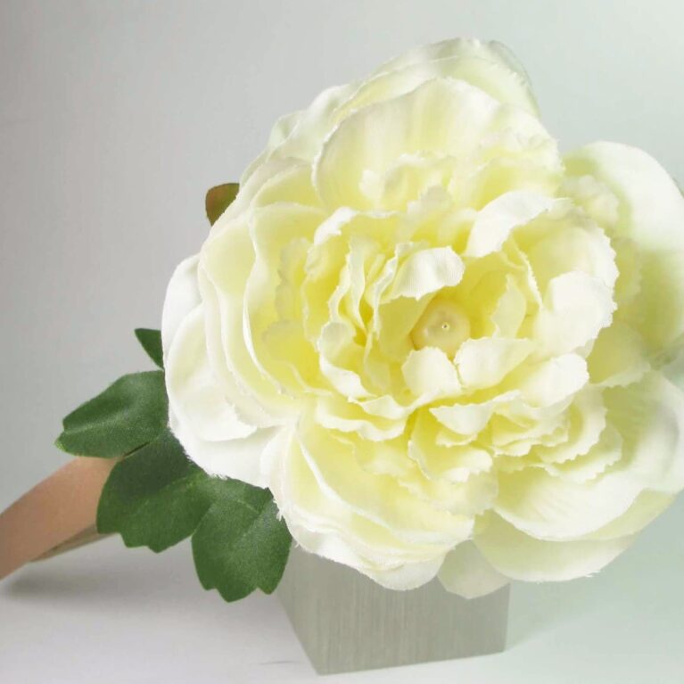 Tan silk headband with silk ivory and baroque freshwater pearl