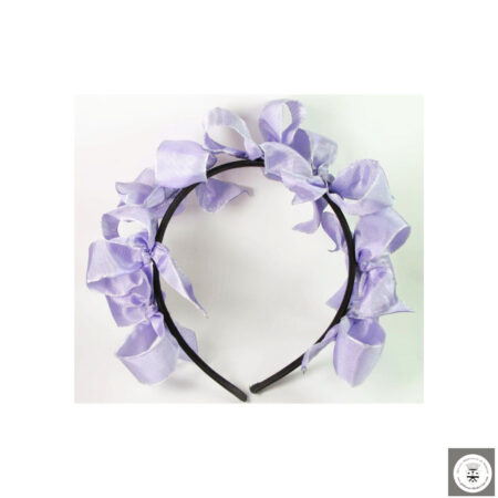 Cerchietto per capelli in satin nero con fiocchi in taffeta lilla