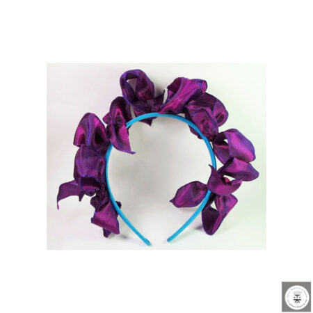 Cerchietto per capelli in satin turchese con fiocchi in taffeta porpora