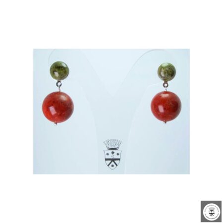Orecchini con unakite cabochon e madrepora di corallo