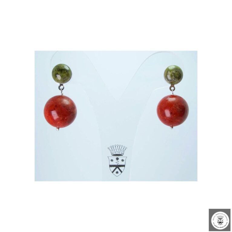 Orecchini con unakite cabochon e madrepora di corallo