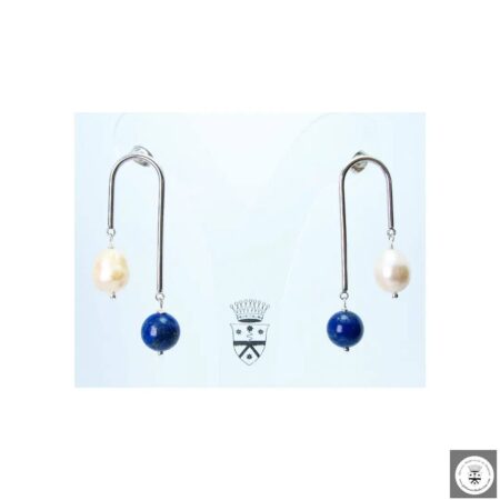 Orecchini up & down con perle di fiume e lapislazzuli