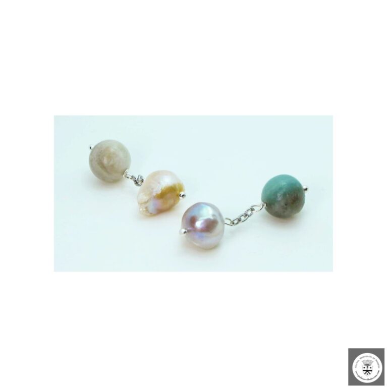 Gemelli con perle di fiume e amazzonite