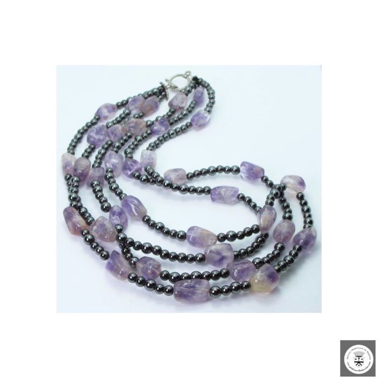 Collana di tre fili di ematite ed ametista