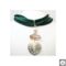 Multistrand green velvet necklace with pearl, Bolivian ametrine, and Tahiti mother of pearl leaf
