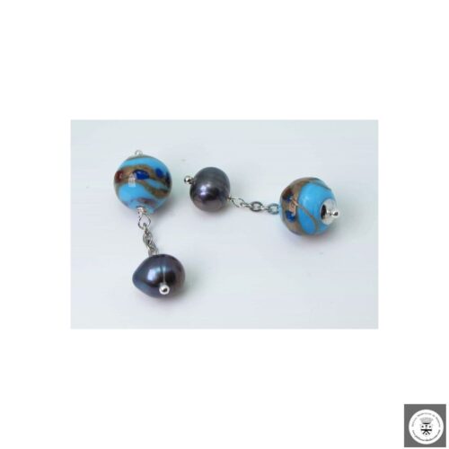 Cufflinks with Murano glass and gray peacock pearls