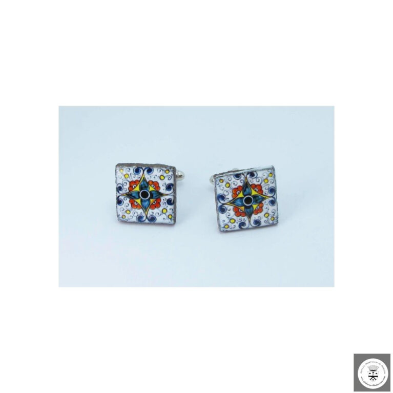 Gemelli in acciaio a scatto con lapilli quadrati disegno "Atrani"