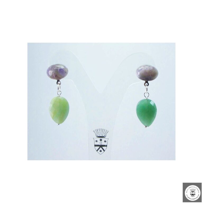 Orecchini con ametiste cabochon ed amazzonite