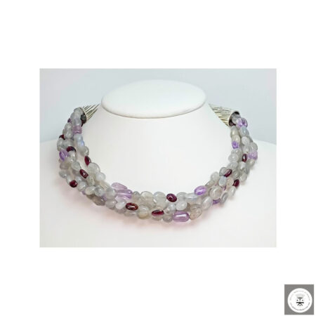 Collana multifilo con labradorite, granato e ametista