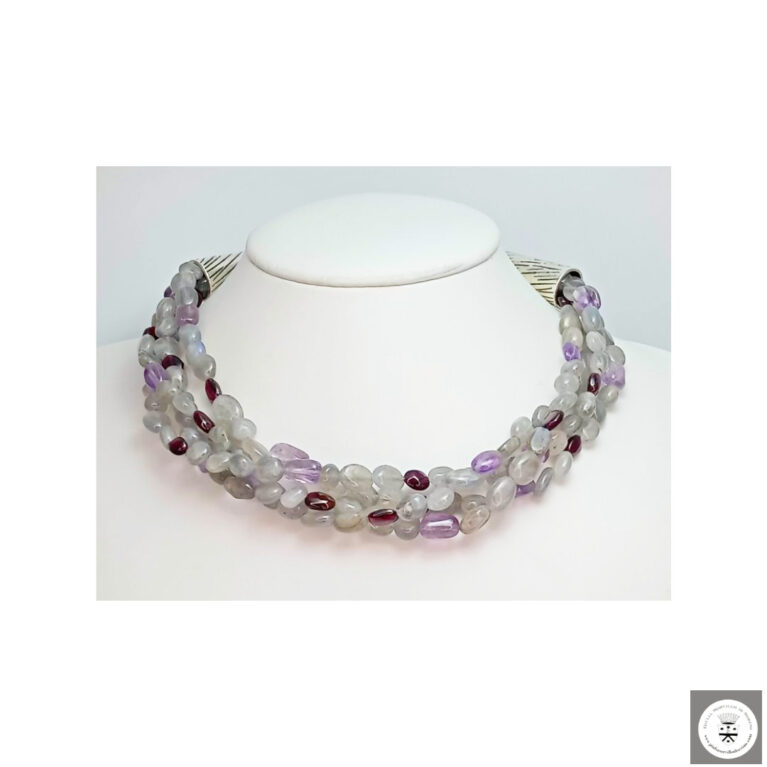 Collana multifilo con labradorite, granato e ametista
