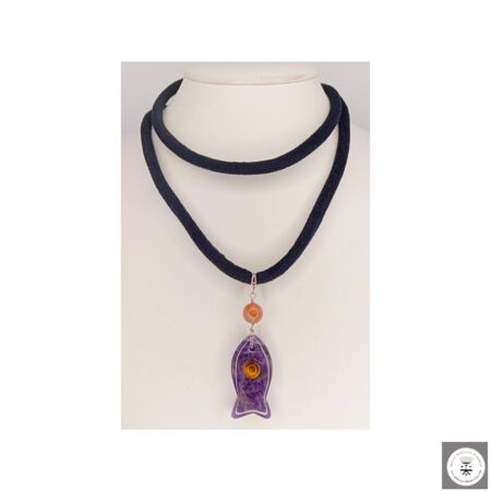 Collana in velluto con pesciolini in pietra dura semipreziosa