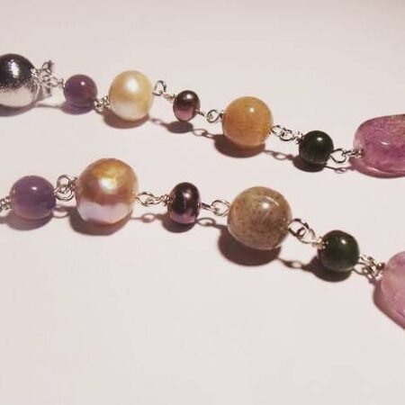 Earrings with freshwater pearls, amethyst, jade, moonstone