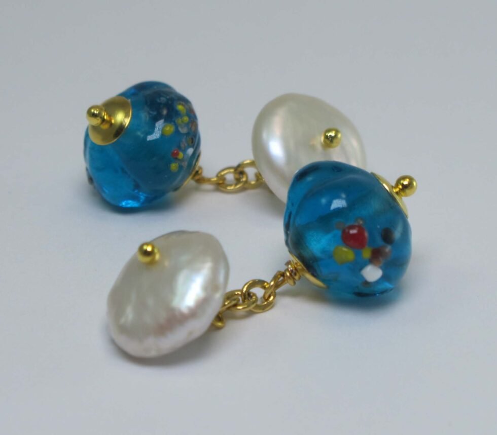 Cufflinks with venetian glass (murrine) and pearls