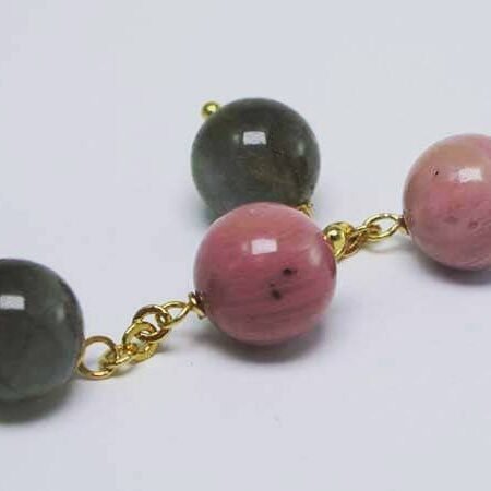 Brass cufflinks with rhodonite and labradorite