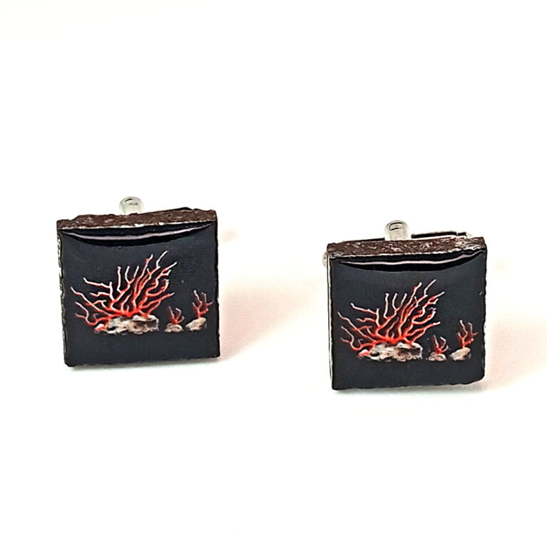 Gemelli con lapilli di lava smaltati (corallo)