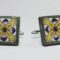 Square cufflinks with enamelled lava lapilli (lily design)