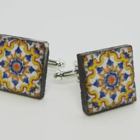 Square cufflinks with enamelled lava lapilli (Vico Equense design)