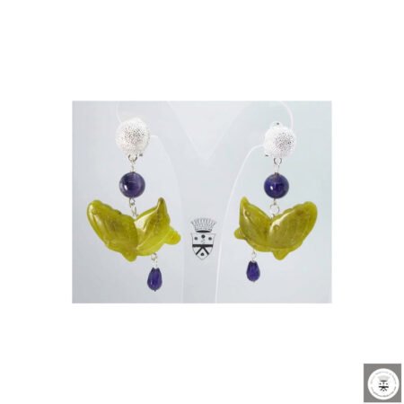 Orecchini con farfalle di giada Burma e ametiste