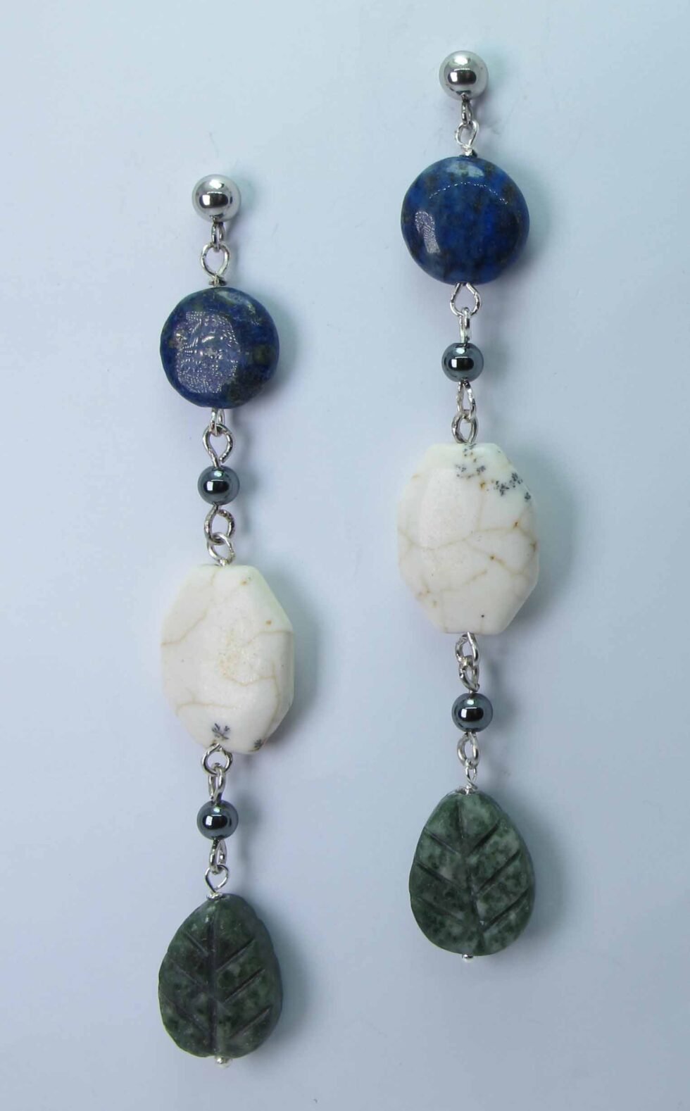 Earrings with lapis lazuli, howlite, green jasper and hematite
