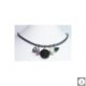 Collana in pelle viola con fluorite, onice, cristallo Swarovski, perle barocche grigie e bianche