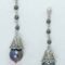 Silver earrings with a little bell, grey baroque pearls and hematite