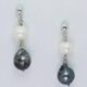 Silver earrings with grey and white baroque pearls