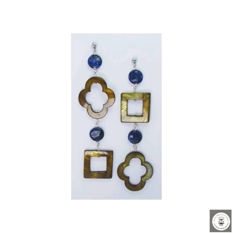 Orecchini in ottone rodiato con madreperla e laspislazzuli