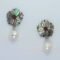 Flower earrings with black carved Tahiti mother of pearl, rhodolite garnet and baroque pearls