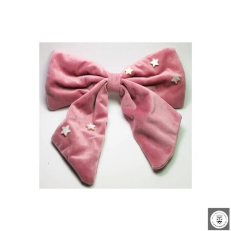 Fermaglio alla francese con grande fiocco di velluto rosa e stelle di madreperla