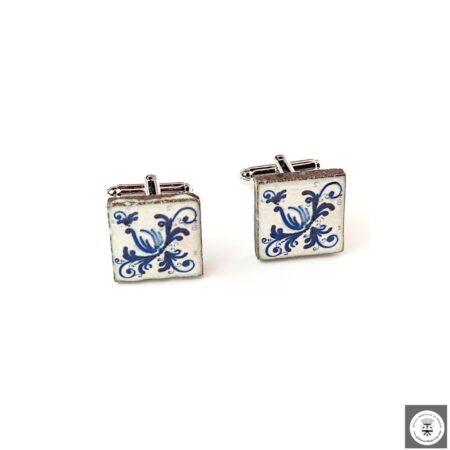 Gemelli con lapilli di lava smaltati con "i fiori blu"