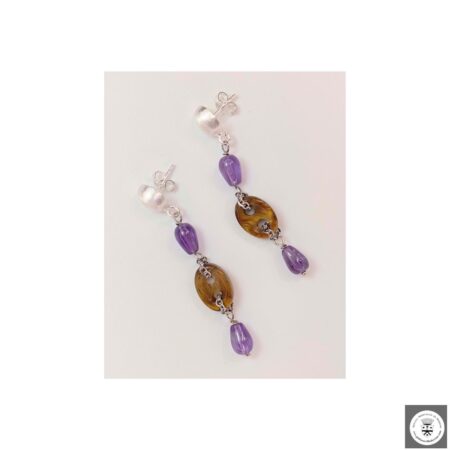 Orecchini in argento con maglia marinara in pietra e ametista