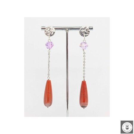 Orecchini lunghi con diaspro rosso e ametista